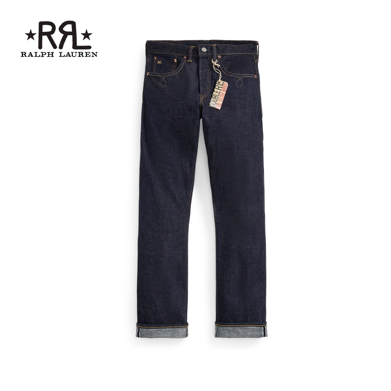 Rrl Men's Classic Slim Fit Slightly Flared Cotton Jeans with Horizontal Trim Rl93776 Rrl Men's Classic Slim Fit Slightly Flared Cotton Jeans with Horizontal Trim Rl93776