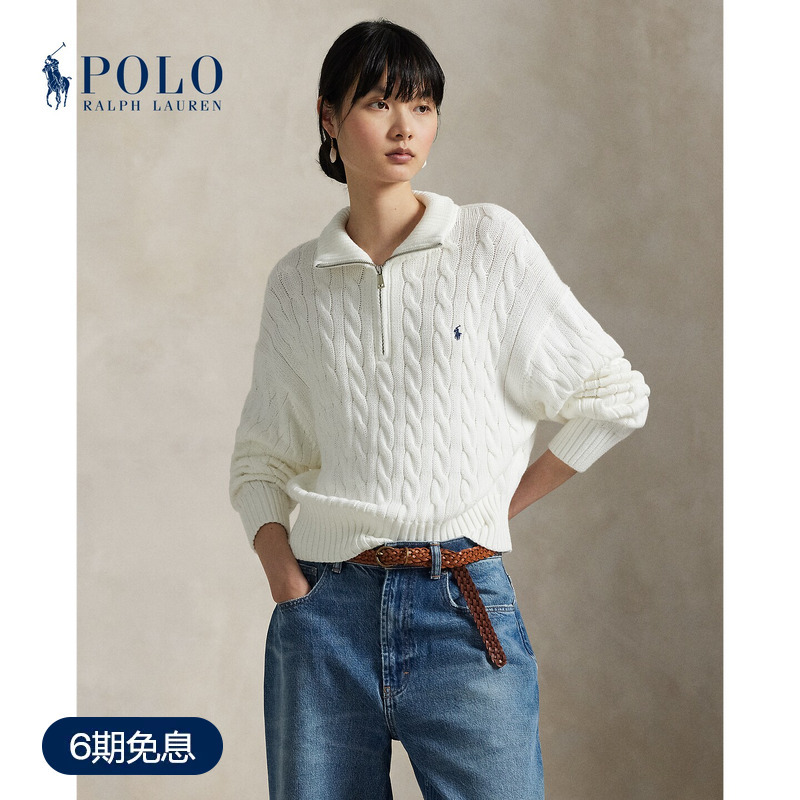 Ralph Lauren/Ralph Lauren Women's Classic Loose-Fit Cable Knit Cotton Zip-Up Sweater Ralph Lauren/Ralph Lauren Women's Classic Loose-Fit Cable Knit Cotton Zip-Up Sweater