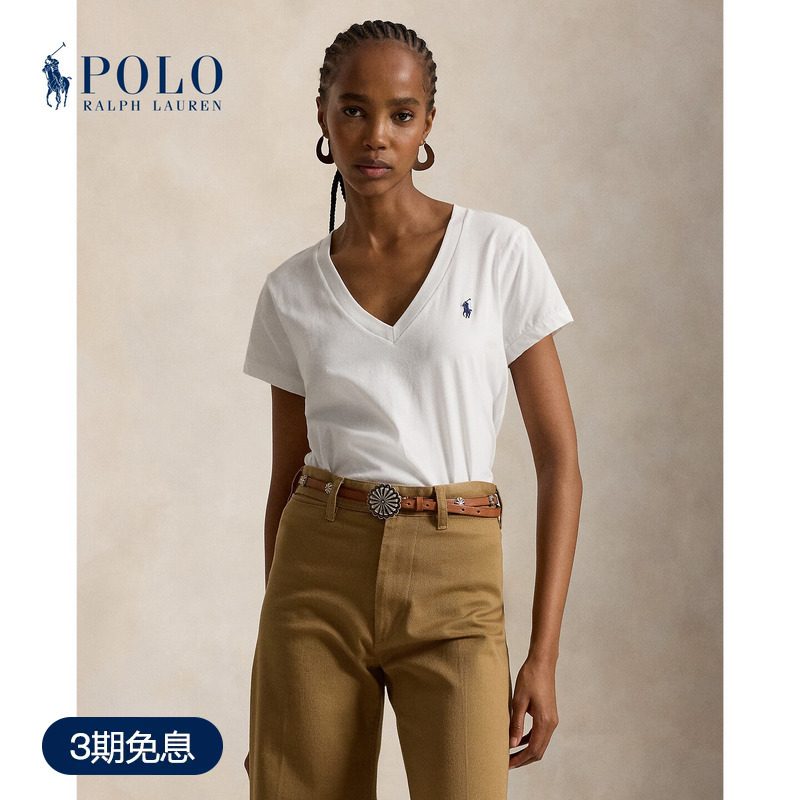 Ralph Lauren/Ralph Lauren Women's Classic Cotton Jersey V-Neck T-Shirt Rl27742