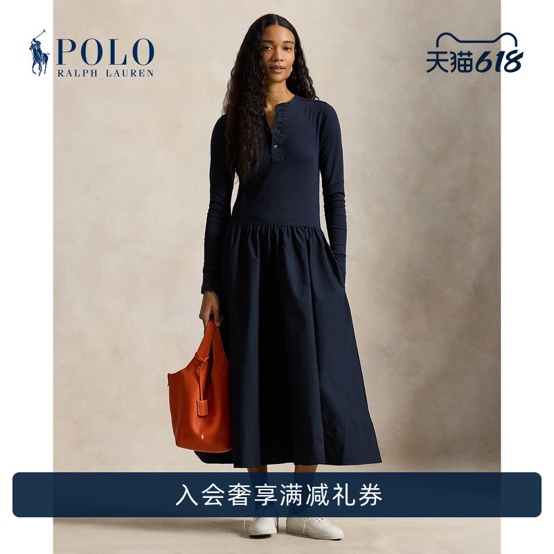Ralph Lauren/Ralph Lauren Women's 2026 Early Spring Cotton Henley Collar Dress Rl27633 Ralph Lauren/Ralph Lauren Women's 2026 Early Spring Cotton Henley Collar Dress Rl27633