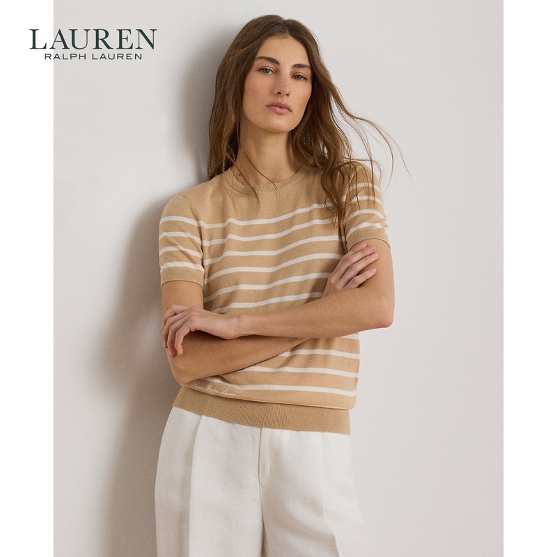 Lauren/Ralph Lauren Women's 26Th Autumn Loose Fit Striped Short-Sleeve Knit Shirt Rl63187 Lauren/Ralph Lauren Women's 26Th Autumn Loose Fit Striped Short-Sleeve Knit Shirt Rl63187