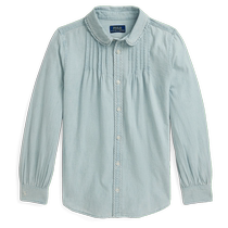 Ralph Lauren Girls Fall 24 Embroidered Cotton Chambray Shirt RL42145
