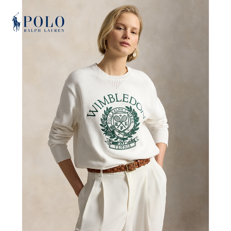 Ralph Lauren/Ralph Lauren Women's 26 Summer Wimbledon Badge Loose Fit Cotton Knit Sweater Rl28184