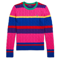 Ralph Lauren Girls 24th Autumn Striped Cable Knit Cotton Sweater RL41950