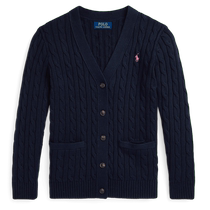Ralph Lauren Girls Fall 24 Cable Knitted Cotton V-Neck Knitted Cardigan RL41976