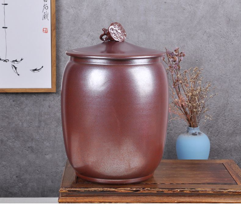 Jingdezhen ceramic barrel ricer box sealing caddy fixings 30 kilo meters pot store content box moistureproof insect - resistant meter altar