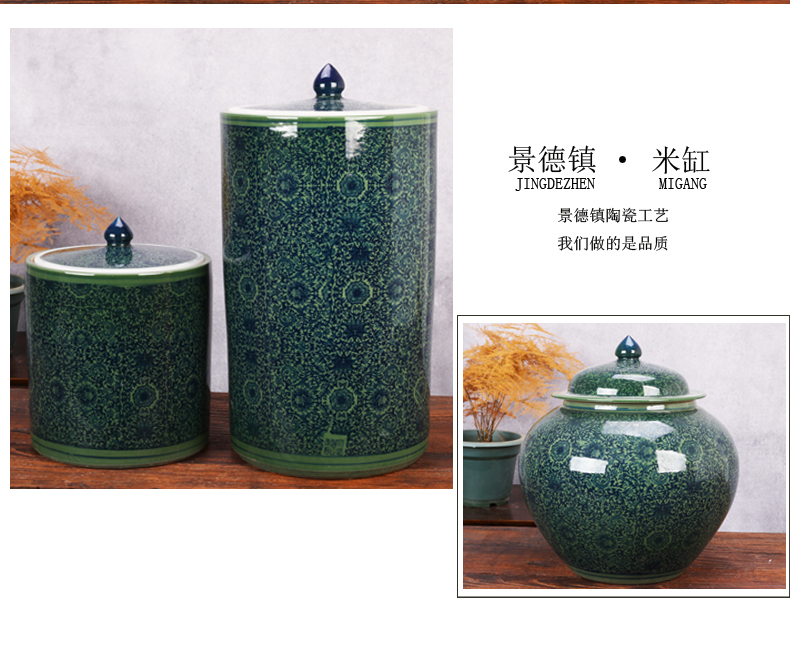 Jingdezhen ceramic barrel storage bins moistureproof kitchen oil cylinder ricer box kg30 20 jins 50 kg sealed with cover tank