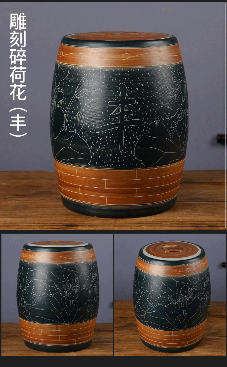 Jingdezhen ceramic barrel household with cover cylinder seal storage bins ricer box flour barrels sealed as cans of restoring ancient ways