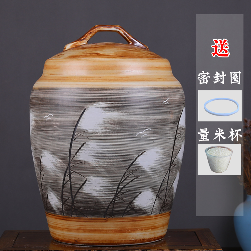 Jingdezhen ceramic barrel storage tank household water tanks imitation solid wood 50 kg installed sealed cylinder barrels moistureproof with cover flour