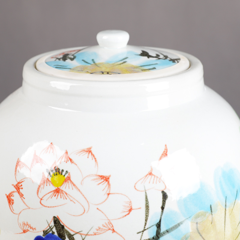 Jingdezhen ceramic barrel ricer box 50 kg/100 jins cylinder tank with cover meters tank cylinder seal storage tank