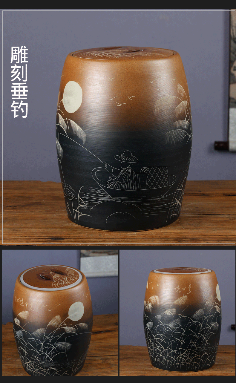 Jingdezhen ceramic barrel household with cover cylinder seal storage bins ricer box flour barrels sealed as cans of restoring ancient ways