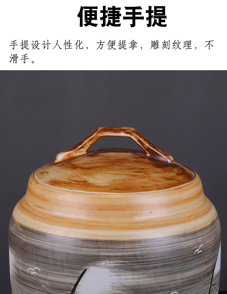 Jingdezhen ceramic barrel storage tank household water tanks imitation solid wood 50 kg installed sealed cylinder barrels moistureproof with cover flour