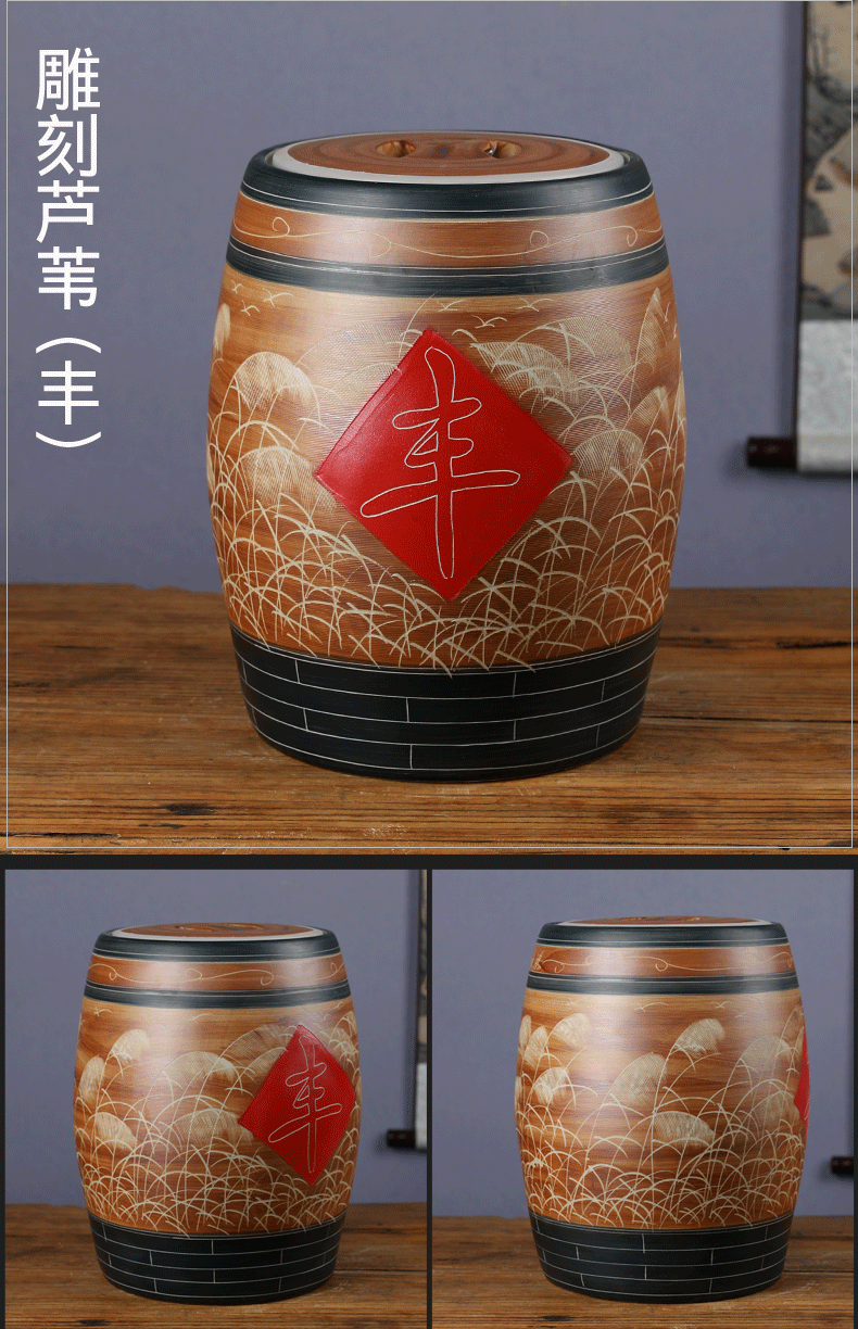 Jingdezhen ceramic barrel household with cover cylinder seal storage bins ricer box flour barrels sealed as cans of restoring ancient ways