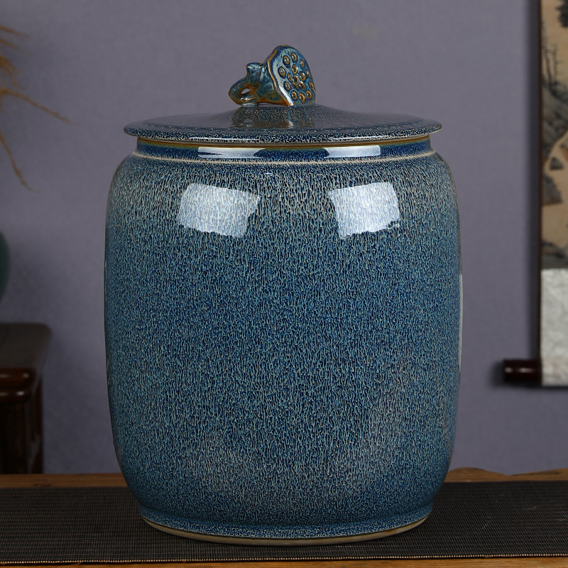 Jingdezhen ceramic barrel with cover tank 20 jins 30 jins home ricer box sealed bucket tea water storage tank meter box