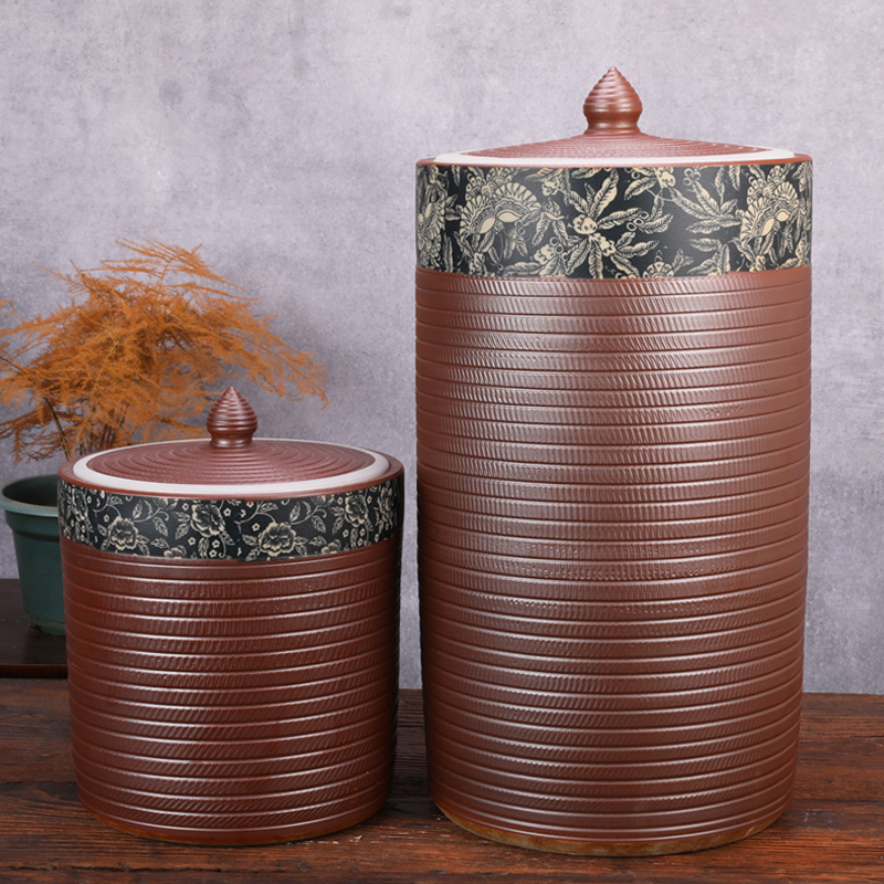 Ceramic barrel with cover coarse pottery household moistureproof ricer box basin surface water cylinder kimchi storage tank bin