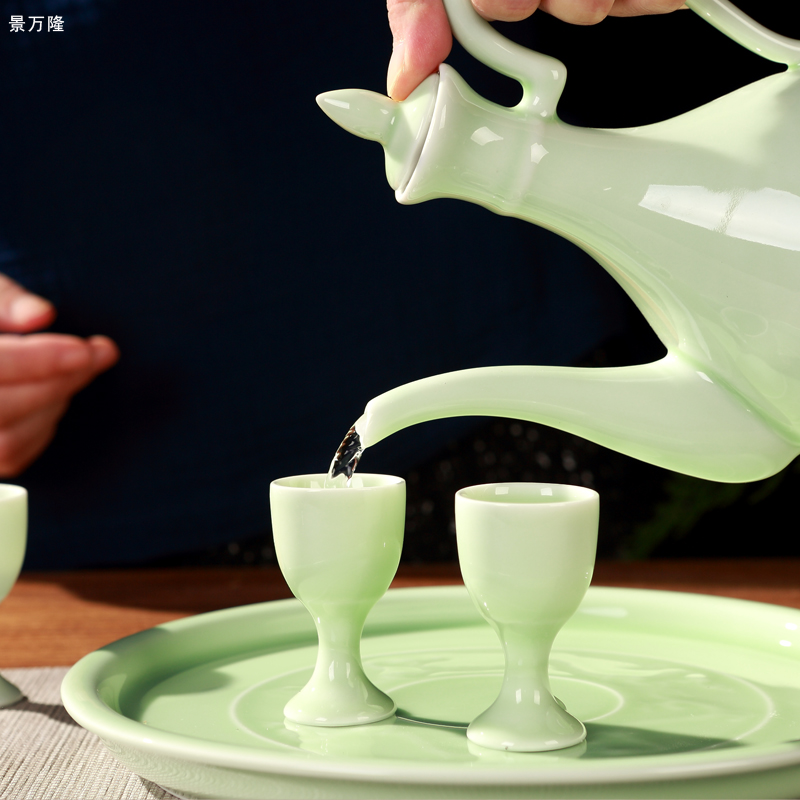 Jingdezhen ceramics wine suits for antique wine home celadon hip belt tray liquor cup gift