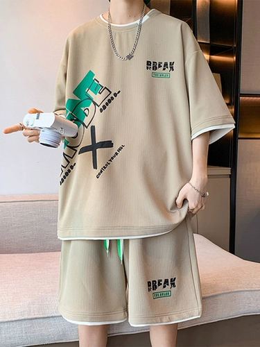 Летний комплект, шелковая футболка, короткий рукав, оверсайз