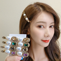South Korea elegant rhinestone edge clamp ins red baroque pearl hairclip female simple head word clip card