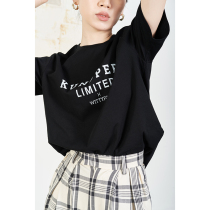 WittyFox joint series letter printing short-sleeved T-shirt womens summer loose thin black slogan top