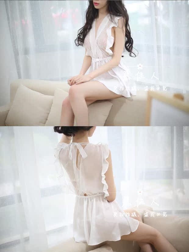 Ren đồ lót gợi cảm dây đeo váy ngủ hai bộ cám dỗ trong suốt bộ đồ ngủ gợi cảm phụ nữ với nơ nhà dịch vụ váy nhung cao cấp