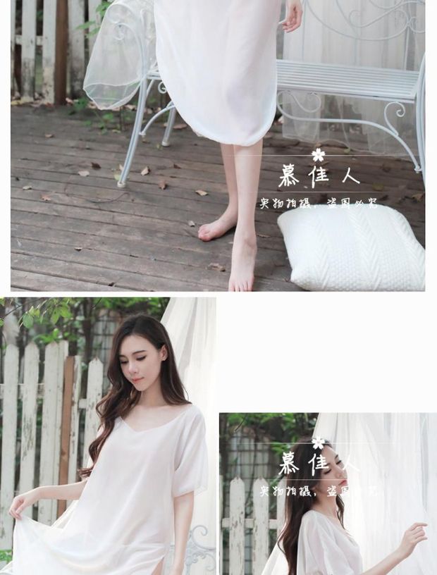 Bộ đồ ngủ nữ mùa thu gợi cảm quyến rũ Áo ngủ nữ ngọt ngào dễ thương Ice Silk chiffon Sinh viên Hàn Quốc Tiên ngắn tay ngắn váy ngủ lụa cao cấp