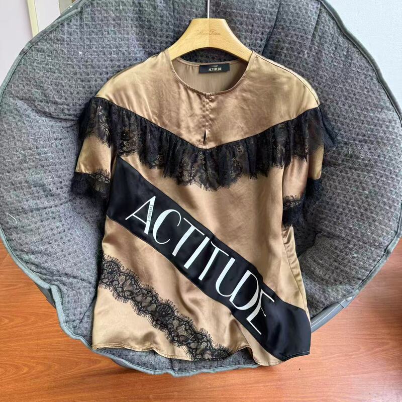 Pick up the Italian Single Export Women's Tops, Silky Satin Design Lace Shirt