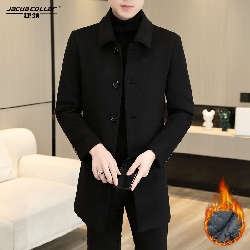 Winter Woolen Coat Men's Lapel Mid-Length Non-Cashmere Trench Coat Autumn and Winter Men's Thickened Woolen Coat