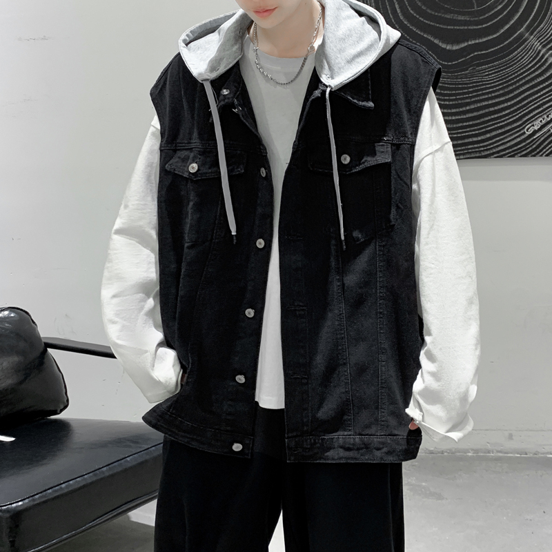 Denim Jacket Sleeveless Trendy Men's Vest Waistcoat ins Sleeveless Top Denim Autumn Outfit Stylish Jacket Denim Jacket Sleeveless Trendy Men's Vest Waistcoat ins Sleeveless Top Denim Autumn Outfit Stylish Jacket