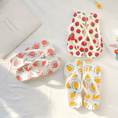 Cute cartoon fruit flat flip flops beach slippers female outdoor sandals available at home