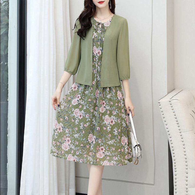 单 套装夏装新款雪纺碎花连衣裙两件套女时尚气质显