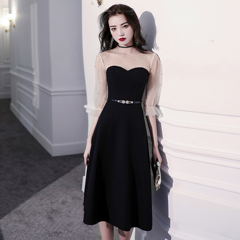 Black small evening dress women 2021 new style usually can wear banquet temperament high-end sexy bandeau dress dress dress