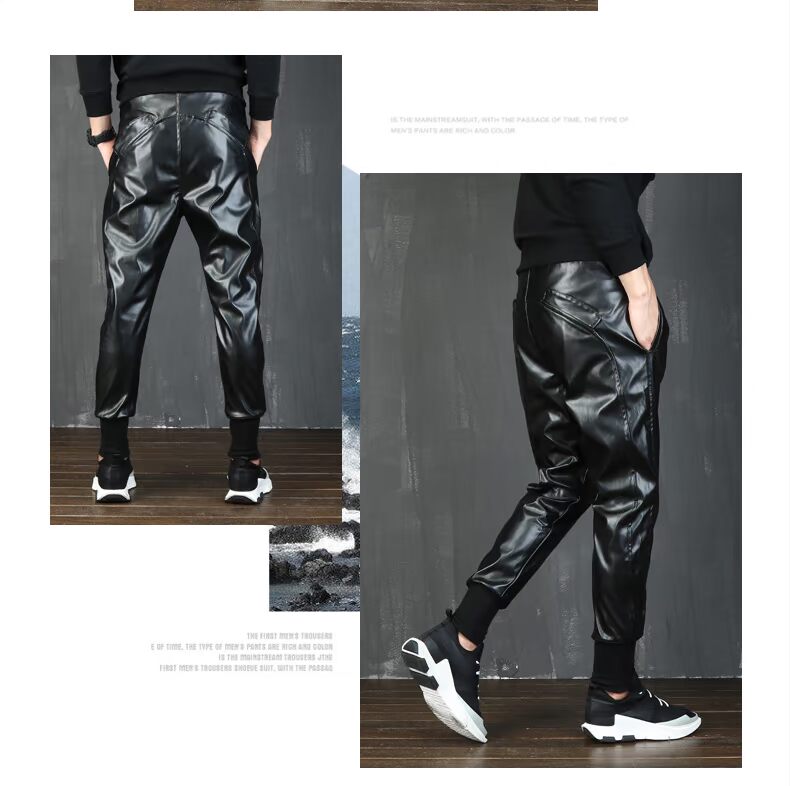 Quần da nam mùa thu đông cộng nhung nhung dày Halon phiên bản Hàn Quốc của xu hướng giới trẻ Quần skinny xe máy quần áo nam