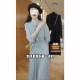 Gray-blue French tie pleated dress women's spring new fashion age-reducing advanced sense temperament thin skirt