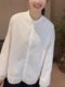 Lace Patchwork White Shirt for Women, Spring and Autumn 2025 New Fashion Casual Solid Color Chiffon Shirt, Loose Stand Collar Top