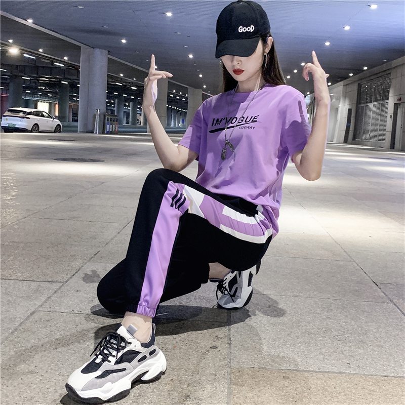 Pure Cotton Short-Sleeved Sports Suit for Women, Summer 2026 New Fashion ins Trendy Brand Student Casual Wear Two-Piece Set