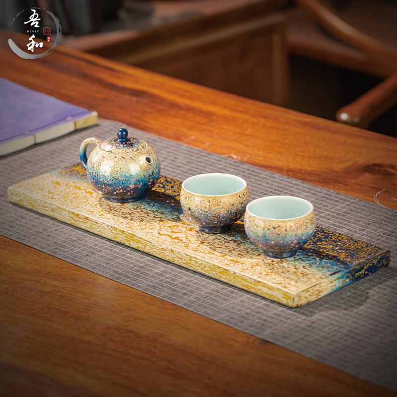 Wuhe Lacquerware Tea Set: Fuzhou Intangible Cultural Heritage Lacquerware One Pot and Two Cups Complete Tea Set, Celadon Electric Wood Tea Table Souvenir Wuhe Lacquerware Tea Set: Fuzhou Intangible Cultural Heritage Lacquerware One Pot and Two Cups Complete Tea Set, Celadon Electric Wood Tea Table Souvenir