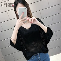 Тонкая футболка, короткая рубашка, летний трикотажный свитер, V-образный вырез, оверсайз