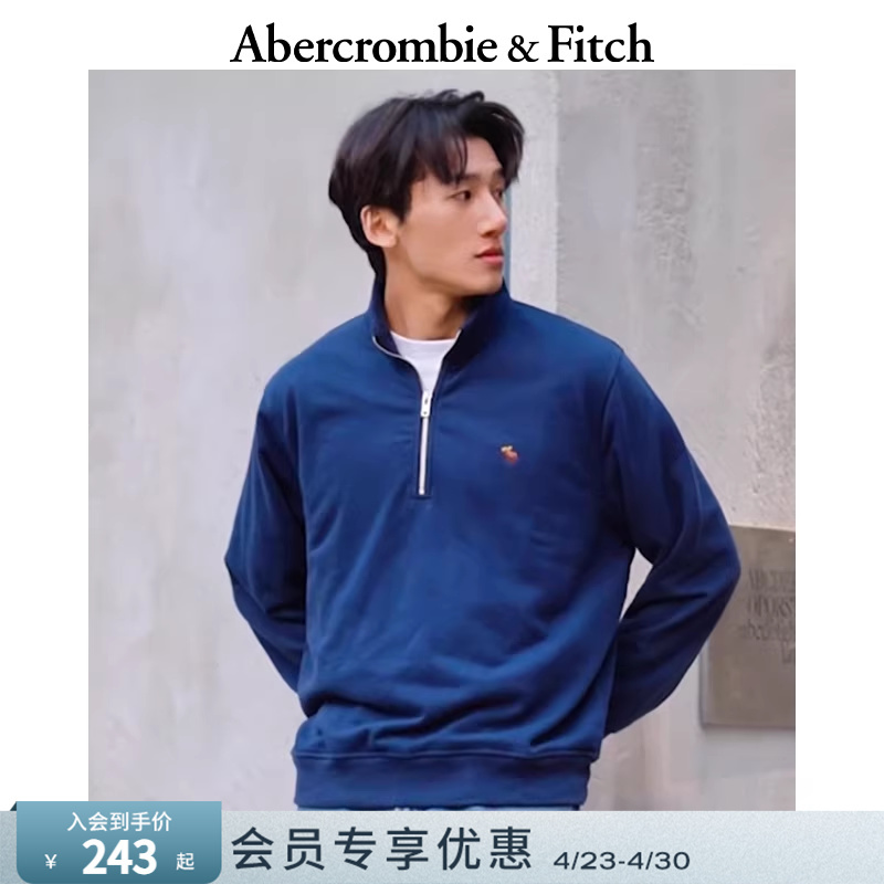 Af Classic Small Elk Pattern American-Style Terry Cloth Half-Zip Pullover Sweatshirt 26 Spring Men's Clothing 122-6184