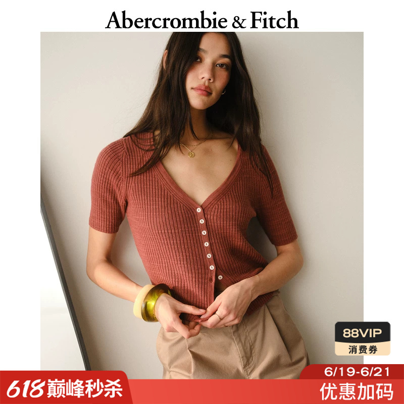 Af American Retro Pure Cotton Elegant V-Neck Mid-Sleeve Knitted T-Shirt Cardigan Top 26 Summer Women's Clothing 150-6265 Af American Retro Pure Cotton Elegant V-Neck Mid-Sleeve Knitted T-Shirt Cardigan Top 26 Summer Women's Clothing 150-6265