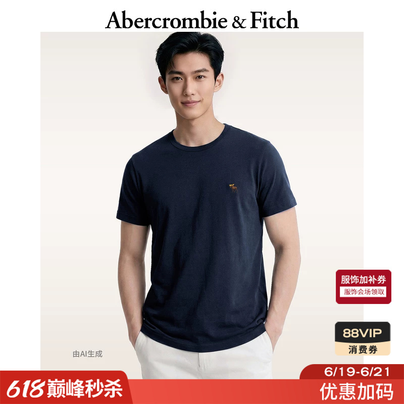 Af Classic Little Elk Pattern Couple's Soft Pure Cotton Short-Sleeved T-Shirt Top 26 Spring and Summer Men's Clothing 124-6014