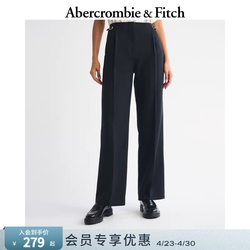 Af American-Style High-Waisted Adjustable Wide-Leg Black Casual Pants 26 Spring/Summer Women's Clothing 156-5623