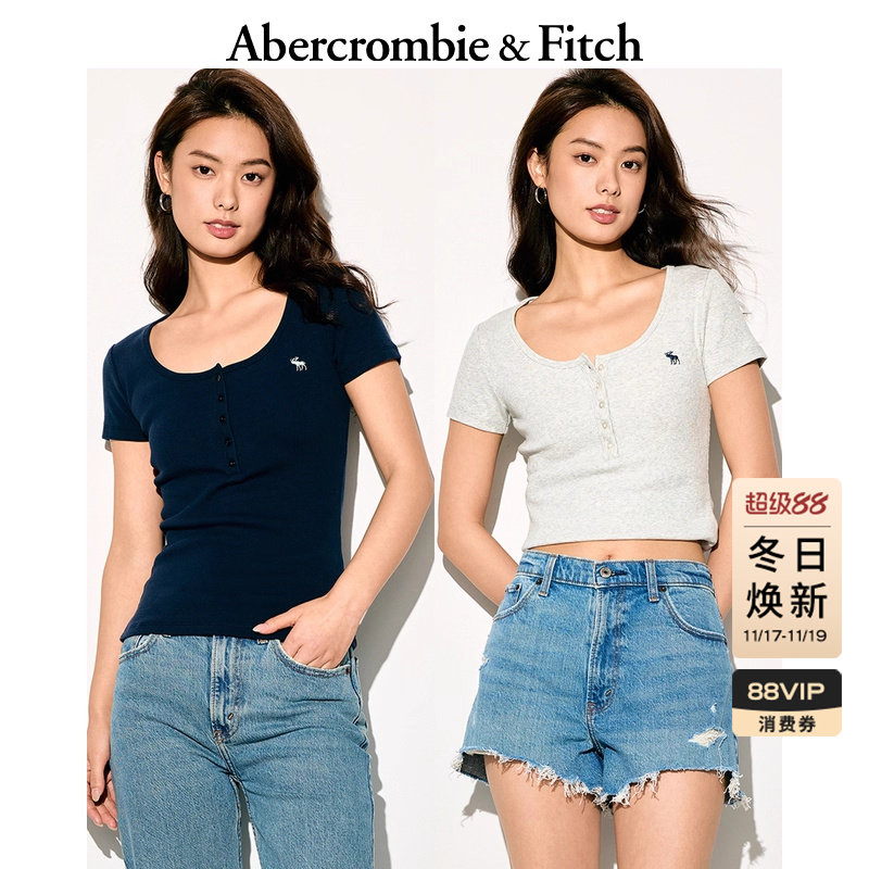 【Разноцветный воротник Henry collar】 25 летняя новая классическая футболка AF women's little elk с коротким рукавом KI139-5271 Изображение 1