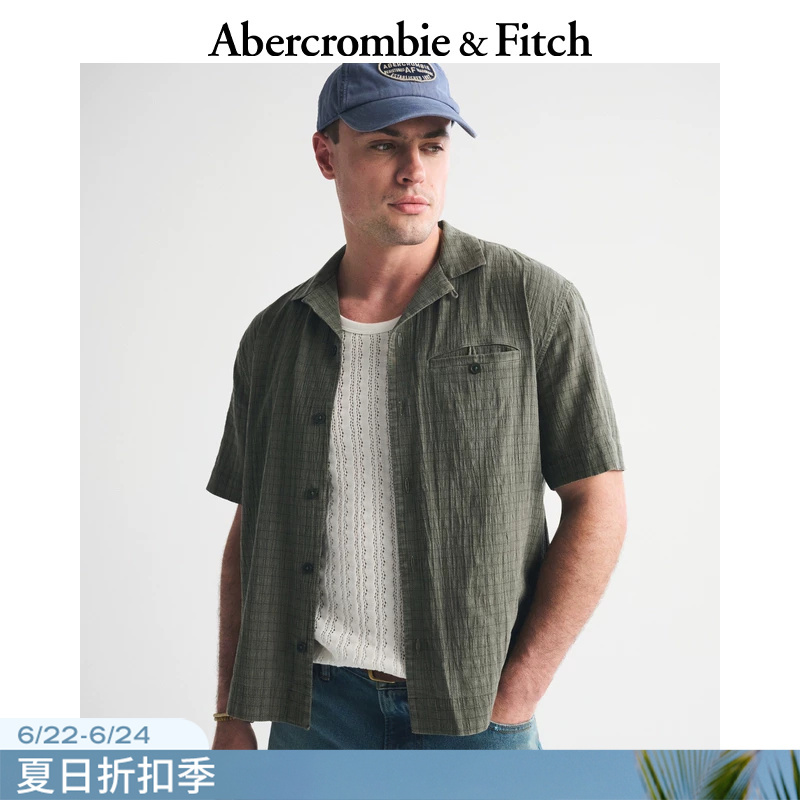 Af American Retro Black Multi-Color Cotton Textured Striped Short-Sleeved Shirt 26 Summer New Men's Clothing 125-6490
