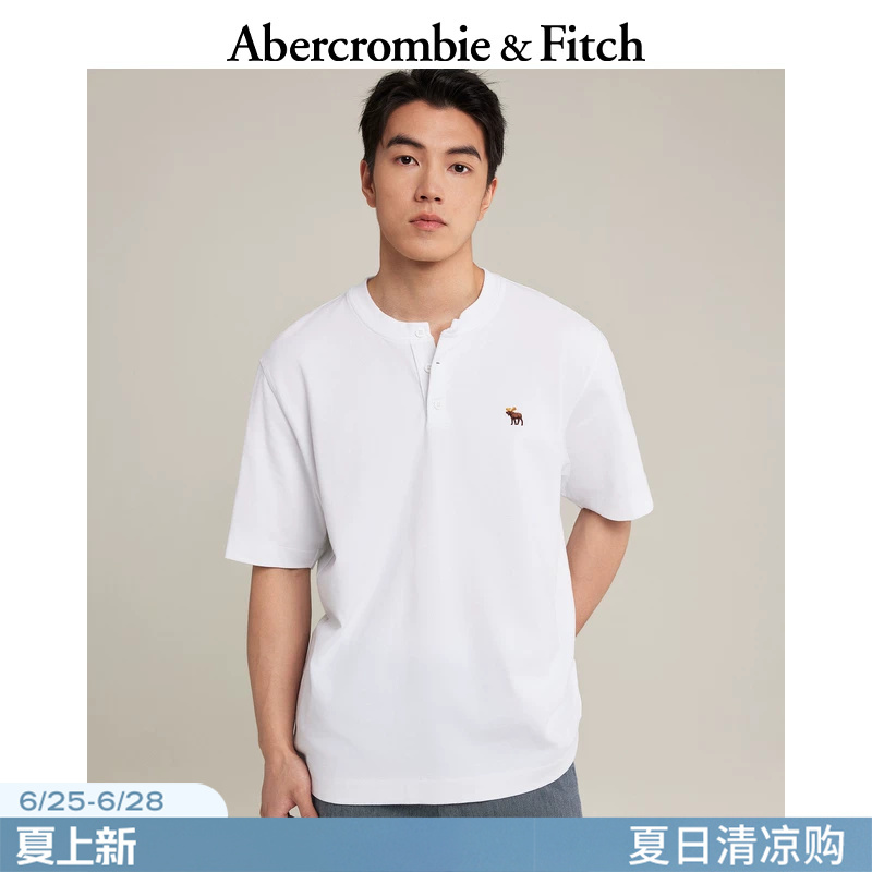 Af Little Moose Pattern American Style White Multicolor Henley Pure Cotton Heavyweight T-Shirt 26 Summer Men's Wear 124-6806 Af Little Moose Pattern American Style White Multicolor Henley Pure Cotton Heavyweight T-Shirt 26 Summer Men's Wear 124-6806