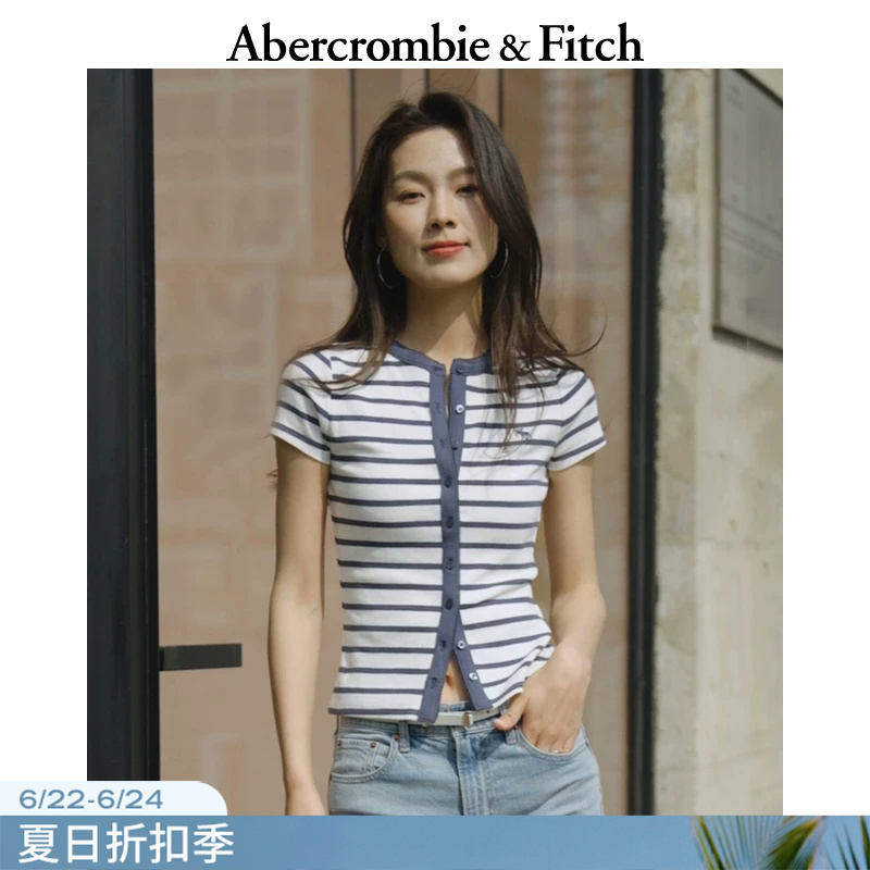 Af Classic Small Elk Pattern American Style Versatile Short-Sleeved T-Shirt Cardigan Top 26 Spring Women's Clothing 139-6118