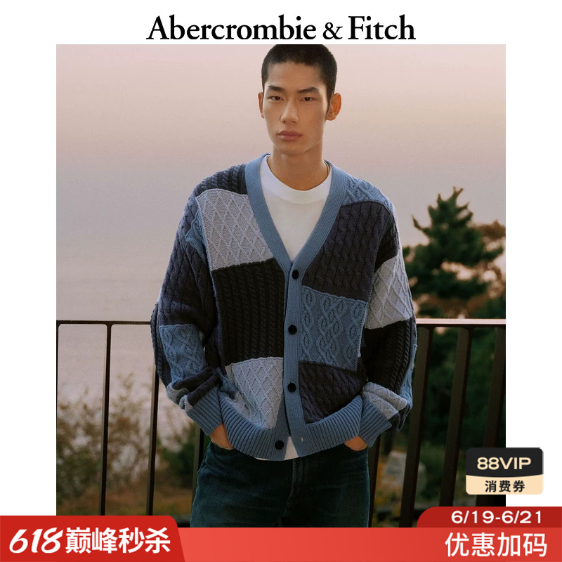 Af American Retro Color-Blocking Cable Knit V-Neck Sweater Cardigan Top 26 Spring Men's Clothing 120-6023