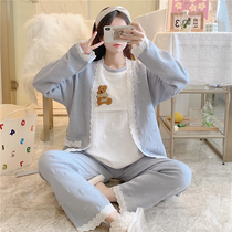 Lunar Subsuit Autumn Winter Air Cotton Three sets pure cotton postpartum breast-feeding pregnant woman Sleeping Spring and autumn Family clothes are pregnant with pregnancy