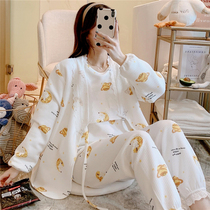 Yuezi clothing autumn and winter cotton postpartum lactation pregnant womens pajamas female spring and autumn air cotton three-piece set 10th 11
