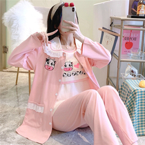 Yuezi Clothing Spring and Autumn Winter cotton postpartum pregnant women nursing pajamas women Summer thin 10 months 11 feeding three sets