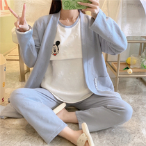 Three sets of months to serve spring autumn winter pure cotton postpartum breast-feeding pyjamas pregnant woman breastfeeding maternal air cotton